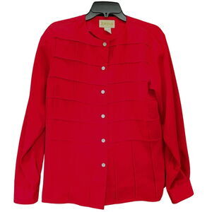 Jordan Womens Button Up Bloouse Red Size Medium 100% Polyester Long Sleeve